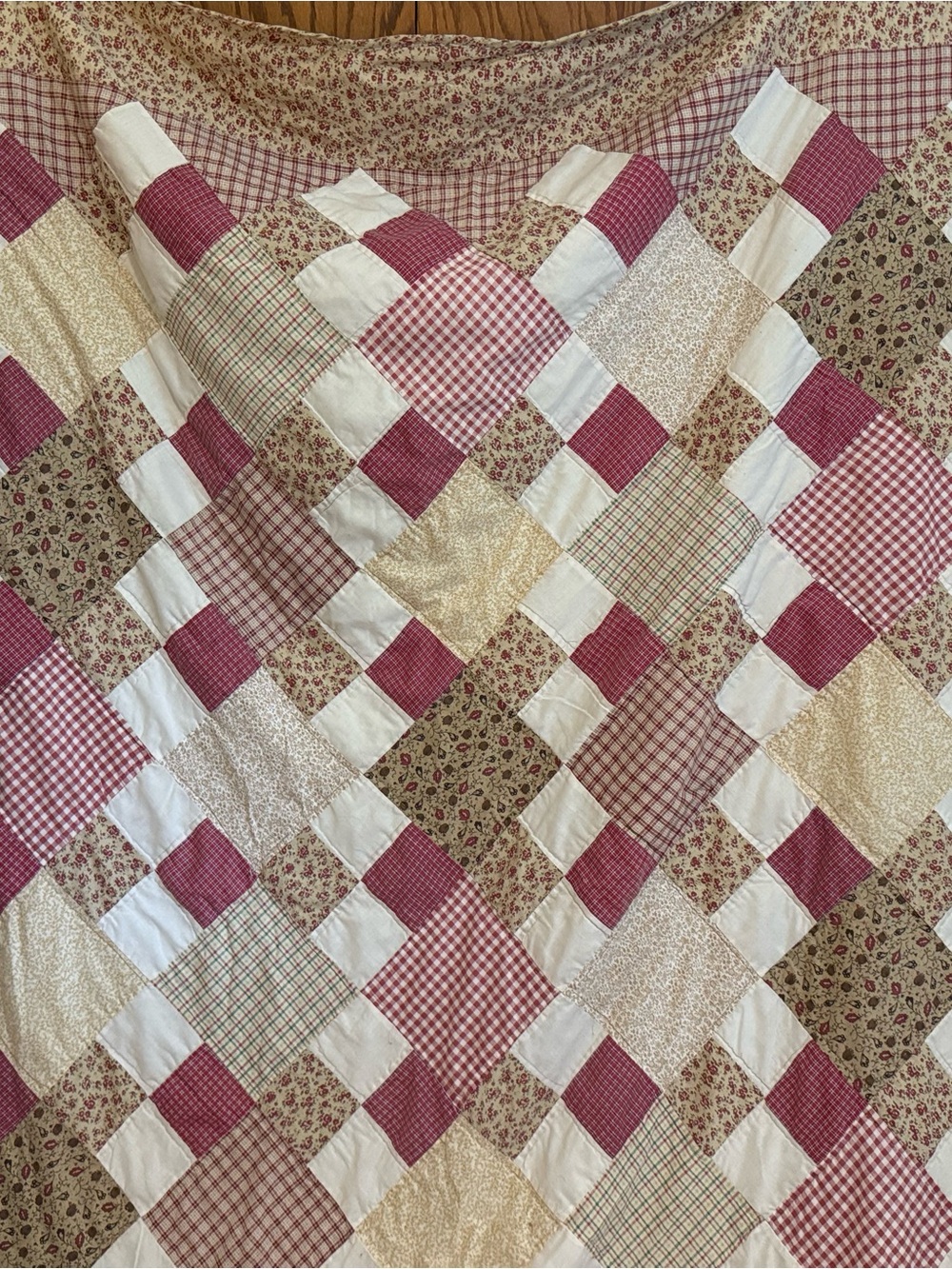 Handmade Vintage Patchwork Quilt Full Queen Burgundy Floral 90x100